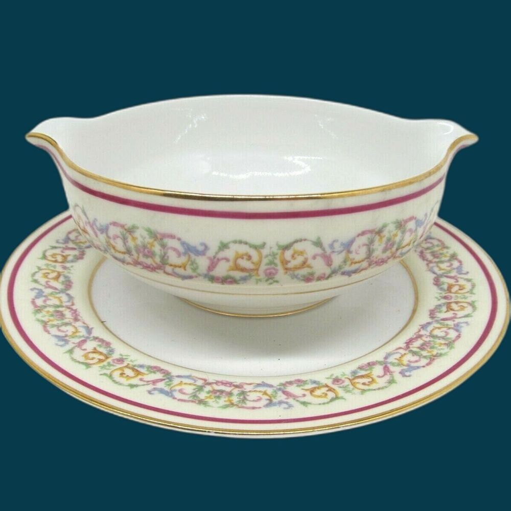 Charles Ahrenfeldt French Limoges Belfort Gravy Boat With Attached Underplate